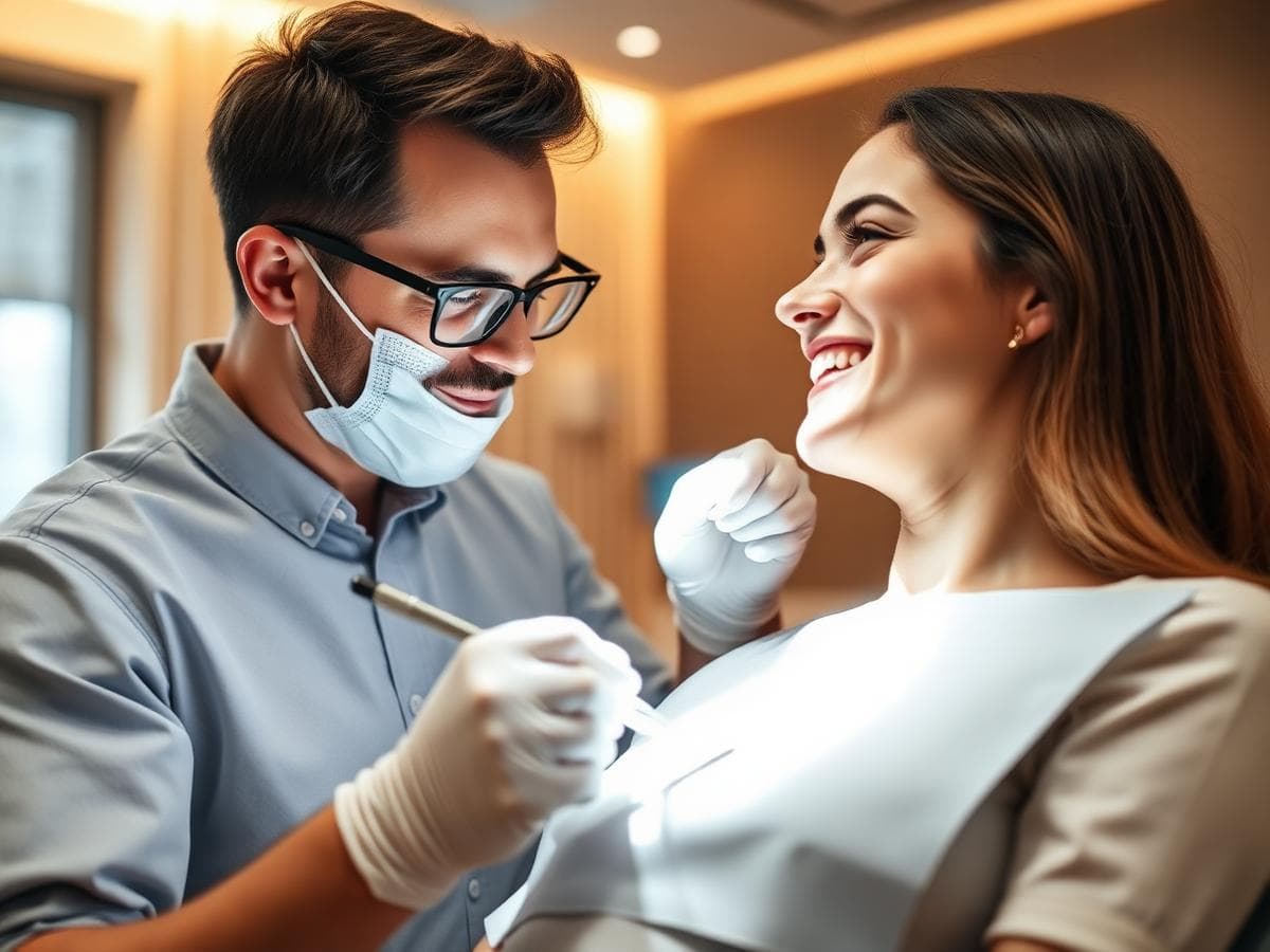 Dentist treating a smiling patient