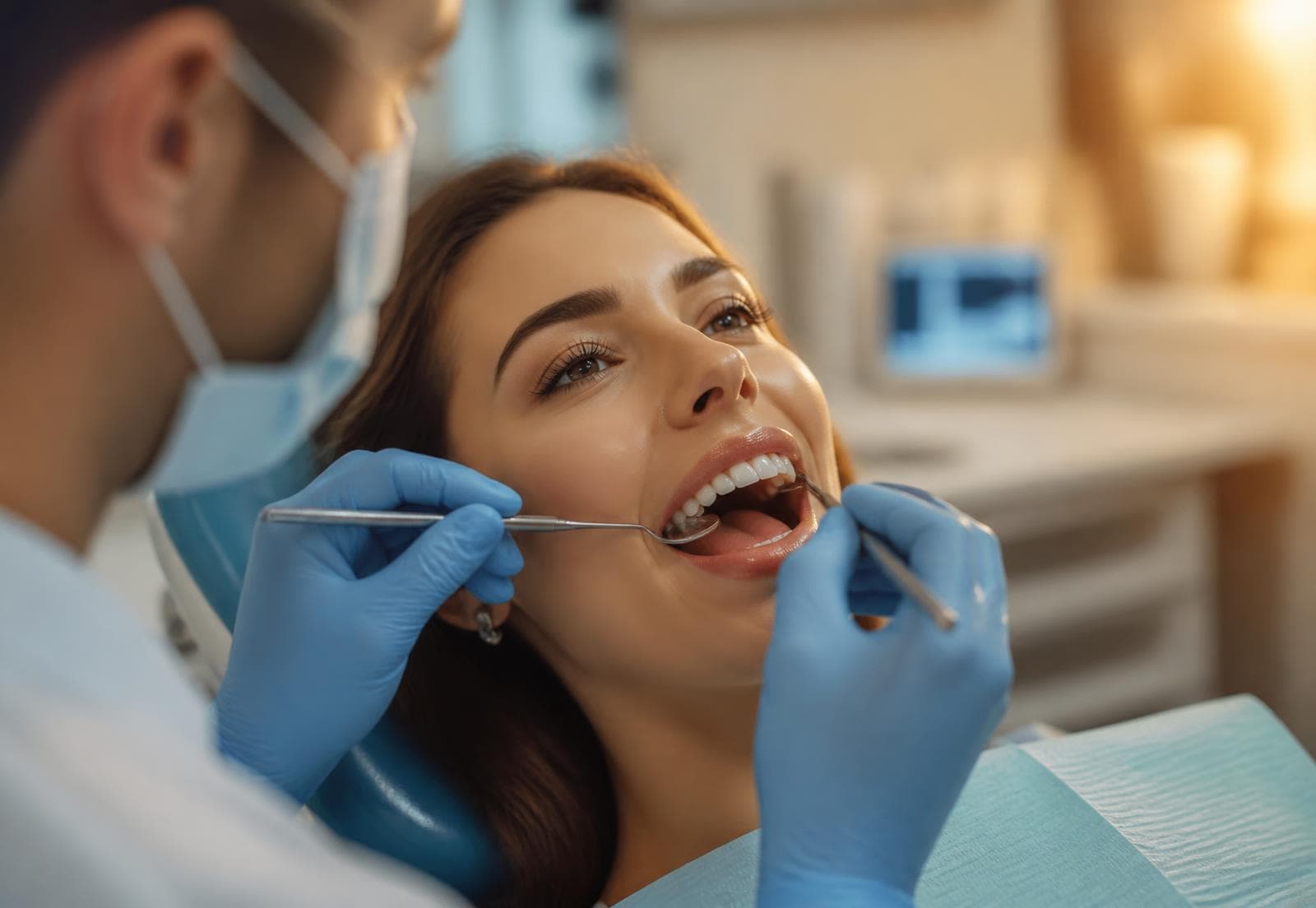 Dentist performing a gentle dental examination